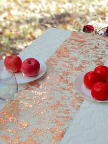 1pc 9ft Gold Foil Patterned Table Runner, Decorative Gift Wrapping Backdrop For Holidays, Weddings, Parties, Tablecloths, Placemats - Gold - View 4