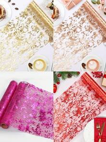 1pc 9ft Gold Foil Patterned Table Runner, Decorative Gift Wrapping Backdrop For Holidays, Weddings, Parties, Tablecloths, Placemats - Gold - View 1