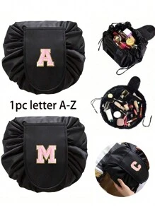 1 件女士时尚抽绳化妆包，时尚大容量化妆包，防水防潮，方便拿取，便携式抽绳包，粉色毛巾刺绣卫生间收纳袋，完美的旅行化妆收纳袋，字母A到Z，可以送给妈妈，家人，朋友，适合旅行，商务旅行，时尚大方化妆包化妆收纳袋化妆收纳袋