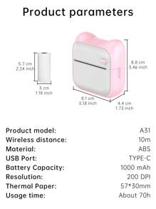 Mini Portable Thermal Printer For Printing Error Photo Memo Label - Pink - View 9