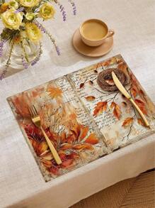 1 件/4 件复古风格亚麻餐垫，秋季主题，带有蝴蝶、南瓜、小鸟、自行车图案，防尘，适用于家庭、餐厅、餐桌装饰、家居装饰、派对用品 - 彩色 - 查看 16