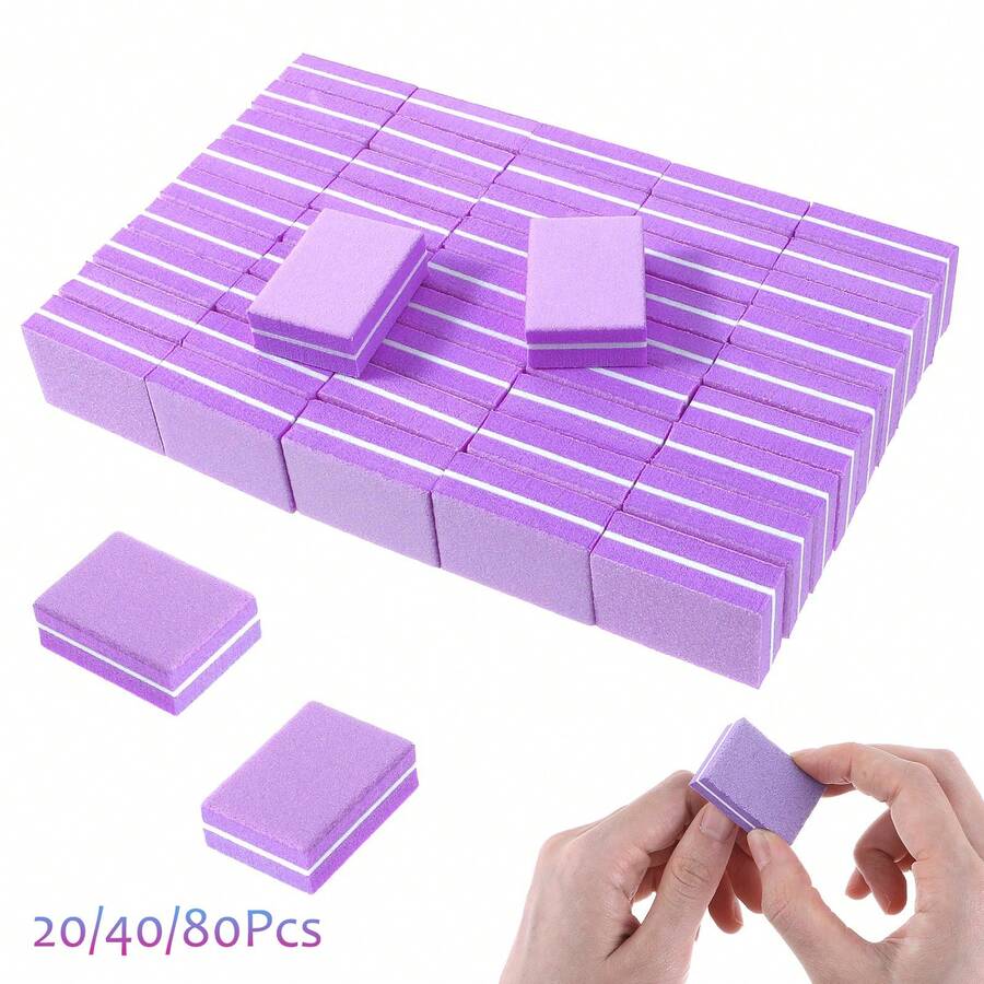 20/40/80pcs Nail Buffing Blocks, Mini Nail Buffers, Suitable For Acrylic & Natural Nails, 100/180 Grit Nail Polishing Blocks, Bulk Nail Buffers, Professional Manicure File Set, Pink