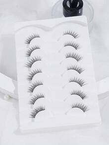 7 Pairs False Eyelashes, Mixed Length Fox Eye Lashes, 3-5-9mm, D Curling Slender And Fluffy, Natural Looking, Synthetic Mink Fairy Like Cat Eye Look Lashes Makeup - 黑色 - 查看 8