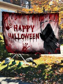 1 件万圣节主题血手背景聚乙烯材料字母血腥印花装饰横幅，适用于万圣节、亡灵节、恐怖主题派对氛围装饰道具、血腥派对、惊悚生日舞会背景、圣诞节 - 彩色 - 查看 1
