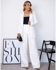 Conjunto Feminino Alfaiataria Blazer Alongado e Calça Pantalona - Branco - Visão 1