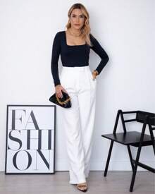 Conjunto Feminino Alfaiataria Blazer Alongado e Calça Pantalona - Branco - Visão 4