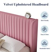 Allewie Full/Queen/King Size Velvet Bed Frame/Vertical Channel Tufted Wingback Headboard/Upholstered Platform Bed/Strong Wooden Slats/No Box Spring Needed/Easy Assembly/Blue/Black/White/Green/Teal/Pink/Grey * Bed Frame Queen Queen Bed Frame Bed Frame Full Full Size Bed Frame King Size Bed Frame Twin Bed Frame Room Decor Home Decor Christmas Decor Bedroom Decor Valentine Day Decor Storage Living Room Decor Furniture House Decor - Hồng - Xem 4