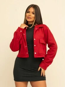 Women's Soft Fleece Bomber Jacket - Red - View 3