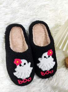 Dép vải mới cho nam nữ trong nhà mùa đông hình chó ma đầu lâu bí ngô, cỡ lớn - màu đen - Xem 3