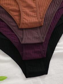 4 pièces/paquet Culottes respirantes et confortables à motifs unicolore et rayés pour femmes