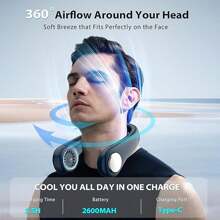 5000mAh Portable Neck Fan Hands Free 3 Speeds Hanging Neck Fan Rechargeable NEW - Blue - View 5