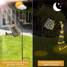 Solar Powered LED String Light Watering Can Outdoor Garden Art Lamp Hollow Decor - Brown - View 5