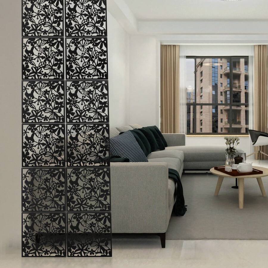 YUNRUX Room Divider Hanging 12 Pieces For Living Dining Study Room Living Room Hotel Bar Decoration 40x40CM (Black) - 黑色 - 查看 1
