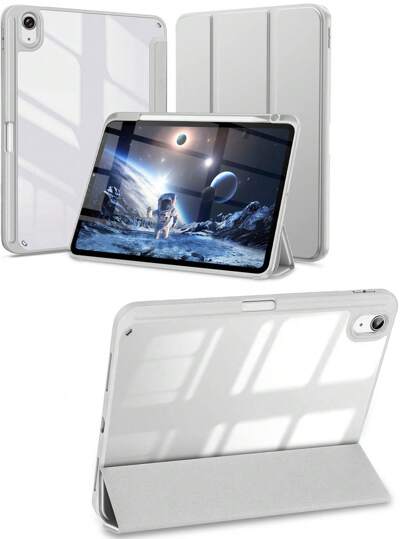Mirror Apple Tri-Fold Silicone Foldable Anti-Fall Tablet Cover Case Compatible With IPad With Pen Holder