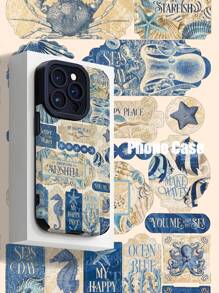 1pc Vintage Ocean Poster Pattern Anti-Drop Soft TPU Phone Case Compatible With IPhone And Compatible With Samsung - Multicolor - View 1