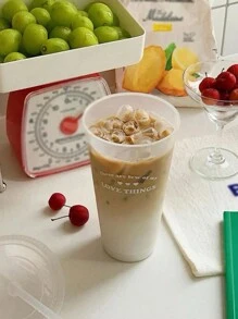 英文字母熊塑料吸管杯少女心水杯便携咖啡杯果汁杯 - 無色 - 查看 4