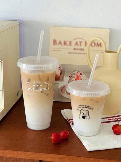 Copo de palha de plástico com letras em inglês, copo de água para menina, coração, copo de café portátil, copo de suco