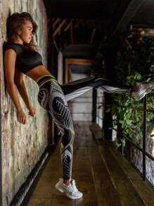 Quần bó mùa đông mới nâng mông thoáng khí nhanh khô, quần legging cạp cao nhiều màu có họa tiết in, phù hợp cho yoga, khiêu vũ, chạy bộ, tập luyện, quần thể thao ôm vừa vặn - Đen và trắng - Xem 3