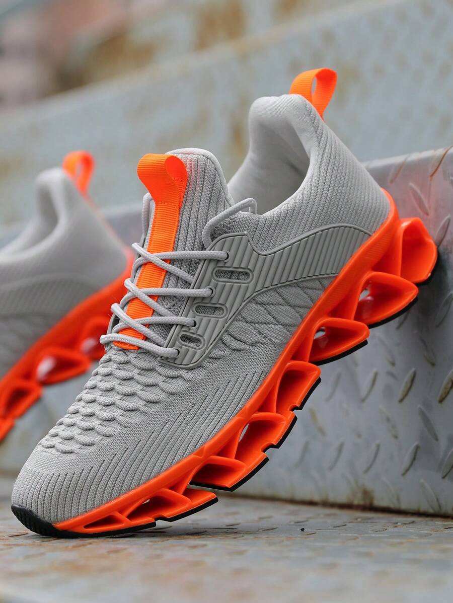 Mens Slip On Running Walking Shoes Blade Tennis Casual Fashion Sneakers Comfort Non Slip Work Sport Athletic Trainer White - 米色/橘色 - 查看 1