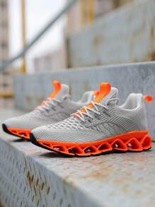 Mens Slip On Running Walking Shoes Blade Tennis Casual Fashion Sneakers Comfort Non Slip Work Sport Athletic Trainer White - 米色/橘色 - 查看 2