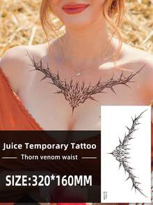 1 pieza Tatuaje adhesivo de corona de espinas de tamaño grande, apto para tatuaje en la cintura y la espalda - Negro - Ver 1