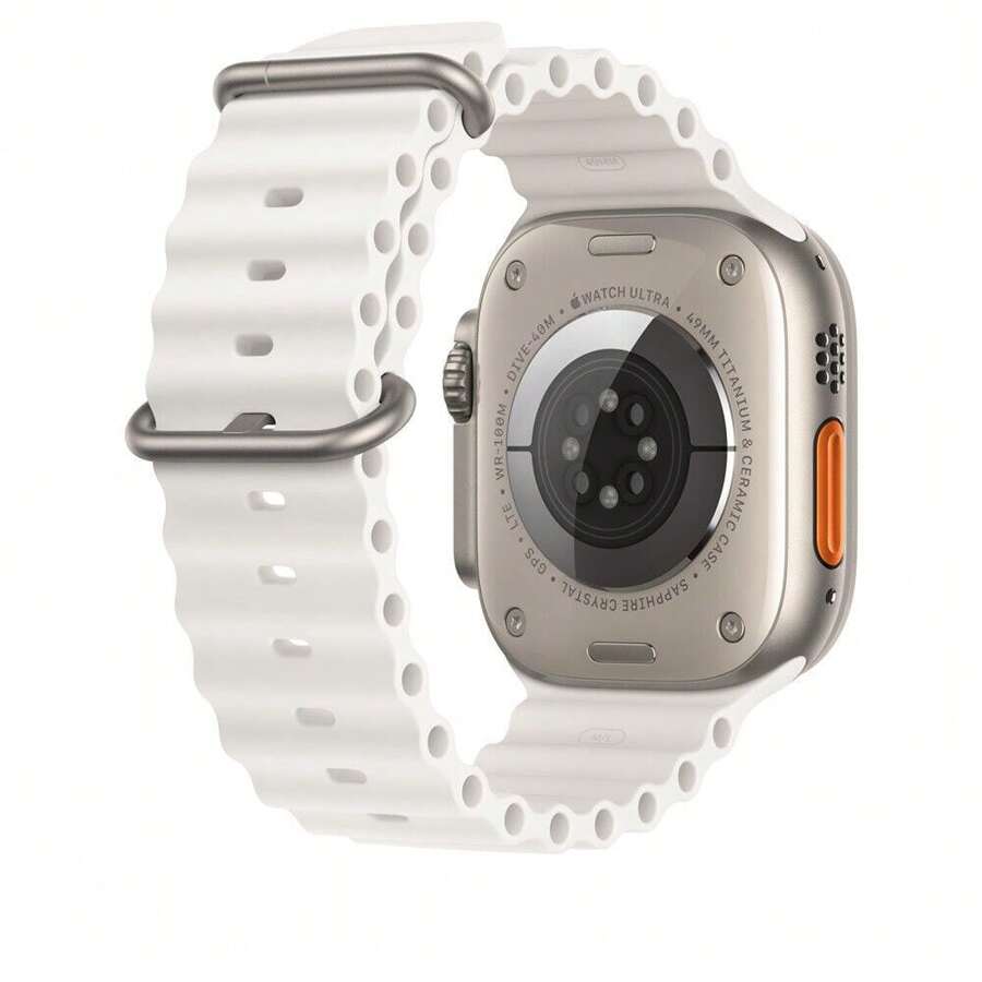 Silicone Sport Ocean Band Compatible With Apple Watch Ultra Band 49mm 45mm 44mm 42mm 41mm 40mm 38mm For Women Men,Soft Waterproof Strap Apple Watch Ultra 1 Ultra 2 Bands For Series 9 8 7 6 5 4 3 2 1 SE - 白色 - 查看 1