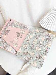 1 件卡通兔子和花朵双面印刷亚克力透明防震平板电脑保护套带笔筒，适用于 iPad 和小米平板电脑 - 彩色 - 查看 2