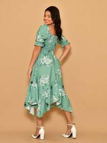 Helena Crepinho Printed Dot Midi Dress With Short Sleeves - Verde Oliva - Ver 2