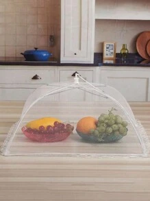 1pc White Foldable Mesh Food Cover Net For Dining Table, Anti-Fly Dustproof Kitchen Outdoor Picnic Dish Cloche