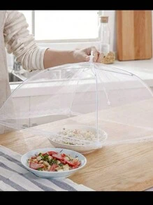 1pc White Foldable Mesh Food Cover Net For Dining Table, Anti-Fly Dustproof Kitchen Outdoor Picnic Dish Cloche