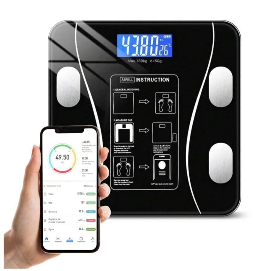 Professional Bioimpedance Digital Scale 180KG With Cell Phone App To Measure Body Mass, BMI. - 黑色 - 查看 1