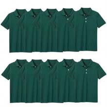 10 件装男孩校服无标签 Polo 衫 - 墨綠色 - 查看 1