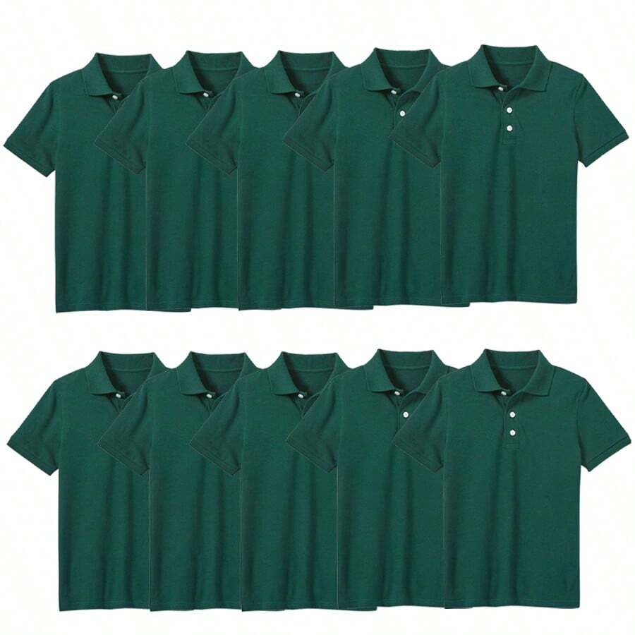 10 件装男孩校服无标签 Polo 衫 - 墨綠色 - 查看 1