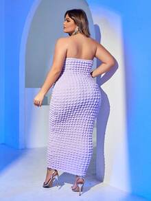 Damen Große Größen Trägerlos Schleifen-Schleife Rückenfreies Kleid für Party/Abschlussball - Mauve - Übersicht 2