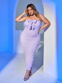 Damen Große Größen Trägerlos Schleifen-Schleife Rückenfreies Kleid für Party/Abschlussball - Mauve - Übersicht 1