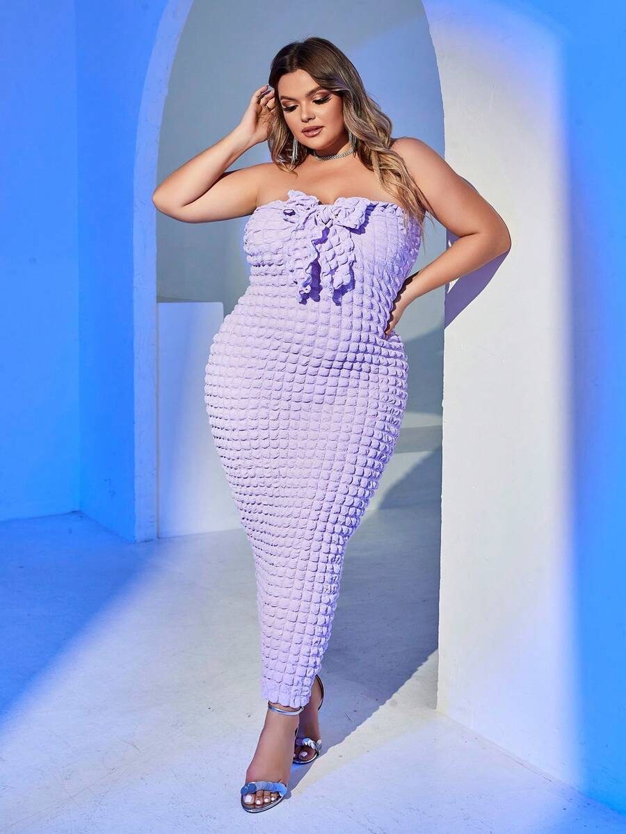 Damen Große Größen Trägerlos Schleifen-Schleife Rückenfreies Kleid für Party/Abschlussball - Mauve - Übersicht 1