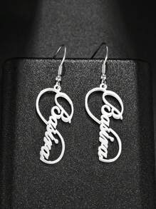 1pc Exaggerated High-End Personalized Name Customization English Letter Pendant Earrings European And American Stainless Steel Jewelry, Furnace Plated 18k Gold Stainless Steel Earrings, Including Gift Box, Suitable For Friends, Lovers, Family, Holiday Gifts - Silver - View 6