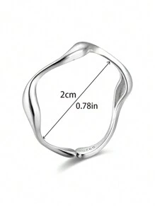 HuooNew 1pc Personality 925 Sterling Silver Asymmetrical Wave Shaped Polished Open Ring For Gift