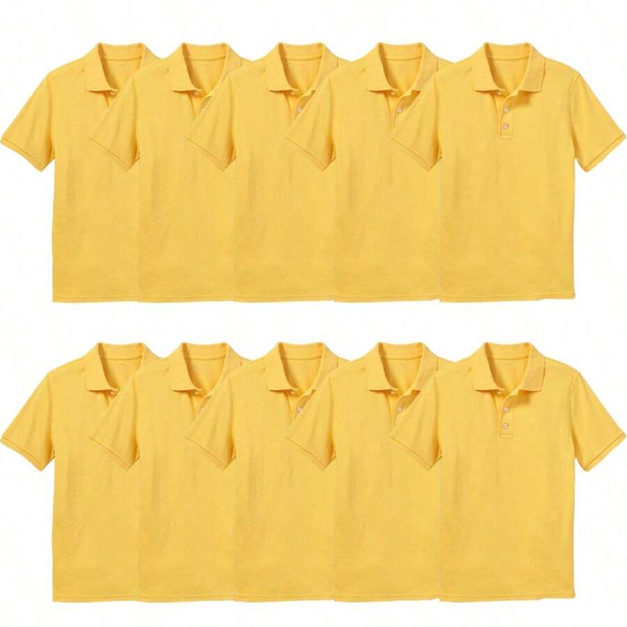 10-Pack School Uniform Tagless Polo Shirts For Boys - Yellow - View 1