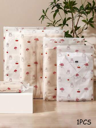 1pc Travel Transparent Waterproof Dust-Proof Clothes Storage Bags Cute Mushroom Rabbit Pattern For Shoes Makeup Underwear Ziplock Travel Bags Clothes Storage Organizer Printed Resealable Poly Bag Frosted Matte Water Proof Zip Lock Plastic Bags Suitcase Clothing Sealed Bag Household Products For Men And Women Decorations Decor Festival Decor Room Decor Home Decor Bed Room Decor Bedroom, Organizer, Home Storage, White T Shirt Women, Black Pants Women, Ladies Winter Clothes, Dress,