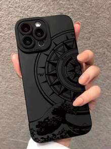 1pc Wave Stone Pattern Anti-Fall Mobile Phone Case Compatible With IPhone 15/15 Pro Max/14/13/12/11/7/8/XS/11 Pro - Black - View 2