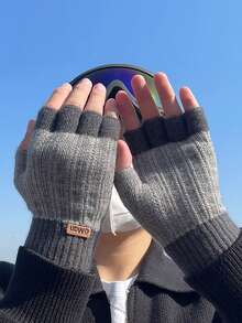 冬季手套男士半指书写办公室骑行针织手套学生羊驼毛保暖加厚弹力驾驶手套 - 1雙 - 查看 9