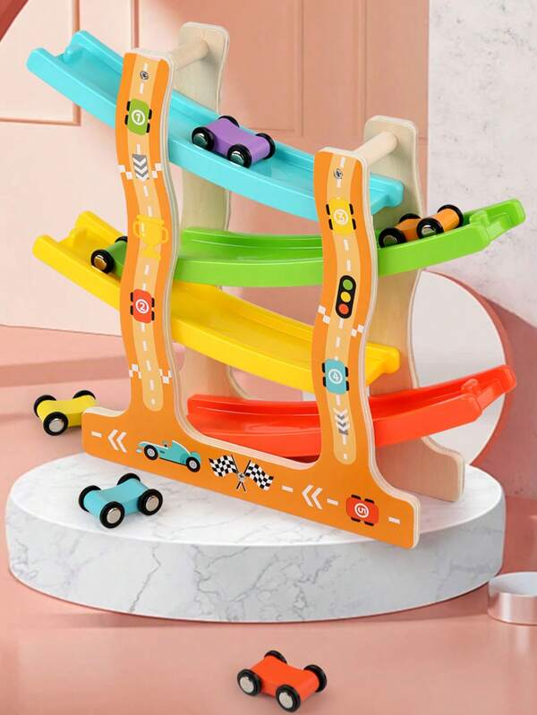 Juguete de rampa de coche de madera para niños pequeños, pista de carreras de coche con 6 coches en miniatura, juguetes Montessori para niños pequeños, regalo perfecto para niños y niñas, ¡regalo de Halloween/Navidad!, juegos para niños, juguetes para niños de 4 años, regalos para niños pequeños, juguetes para niños pequeños, coches de juguete, tráfico