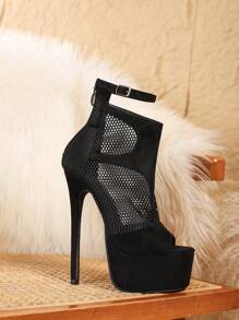 16cm Sexy Mesh Peep-Toe Super High Heel Platform Stiletto Boots, Versatile