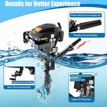 Outboard Motor Engine 6HP Fishing Boat 4 Stroke Outboard Engine Air Cooling Motor 6HP 4 Stroke Heavy Duty Outboard Motor Marine Boat Engine Air Cooling 2500RPM - Black - View 4