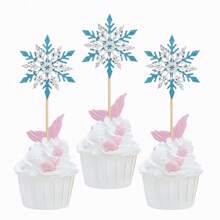 12pcs Christmas Snowflake Cupcake Toppers Winter Frozen Theme Snowflake Gender Reveal Cupcake Pick Decorations For Winter Snowflake Christmas Party Decorations Cupcake Picks Birthday Party Christmas Cake Decorations Supplies,Christmas - Multicolor - View 3