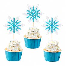 12pcs Christmas Snowflake Cupcake Toppers Winter Frozen Theme Snowflake Gender Reveal Cupcake Pick Decorations For Winter Snowflake Christmas Party Decorations Cupcake Picks Birthday Party Christmas Cake Decorations Supplies,Christmas - Multicolor - View 1
