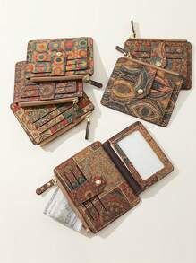 1pc Unisex Vintage Style Coin Purse 9 Card Slots Printed Pattern Soft Cork Material Suitable For Daily Use Card Holder Wallet Business Card Holder Credit Card Holder Id Card Holder Women For Women Mini Wallet Card Wallet