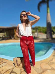 Summer Tricot Women's Beach Cover-Up Pants With Adjustable Braid Holes Trico - Đỏ - Xem 7