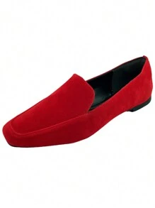 Kit 2 Pairs Women's Moccasin Shoes Donatella Shoes Square Toe Plain Suede Classic Casual Ounce And Miscellaneous - 紅色 - 查看 4
